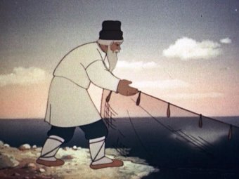 Стоп-кадр из мультфильма «Сказка о рыбаке и рыбке».